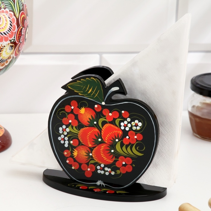 Салфетница «Яблоко», 7 х 12 см, хохлома Салфетница «Яблоко», 7 х 12 см, хохлома