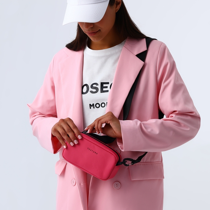 Сумка женская на молнии, TEXTURA, маленький размер, длинный ремень, цвет фуксия Сумка женская на молнии, TEXTURA, маленький размер, длинный ремень, цвет фуксия