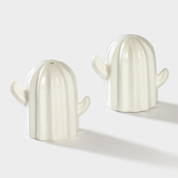 Набор фарфоровый для специй на подставке из бамбука BellaTenero «Кактусы», 12×12,5×10 см, цвет белый Набор фарфоровый для специй на подставке из бамбука BellaTenero «Кактусы», 12×12,5×10 см, цвет белый