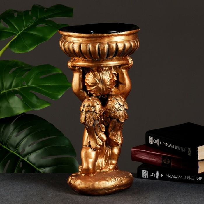 Фигурное кашпо Фигурное кашпо "Ангел с чашей на голове" бронза 0,6 л / 19х40х19см