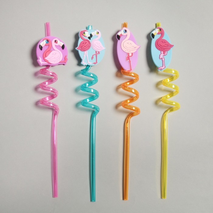 Трубочка из пластика &laquo;Фламинго&raquo;, набор 4 шт., МИКС