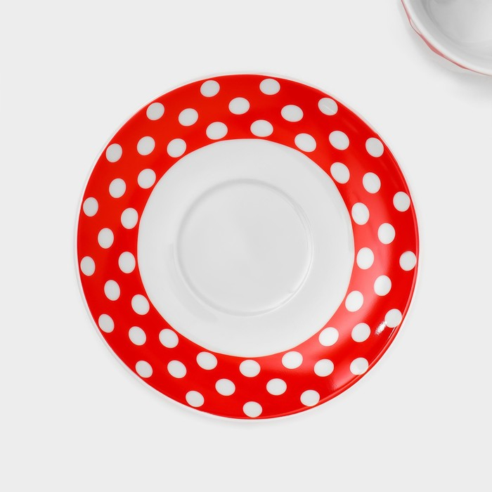 Сервиз чайный керамический на металлической подставке Доляна «Горох»,13 предметов на подставке: 6 чашек 210 мл, 6 блюдец - d=14 см, чайник 950 мл, цвет красный Сервиз чайный керамический на металлической подставке Доляна «Горох»,13 предметов на подставке: 6 чашек 210 мл, 6 блюдец - d=14 см, чайник 950 мл, цвет красный