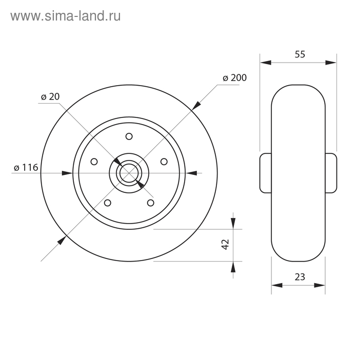 Колесо для транспортных тележек, d=200 мм Колесо для транспортных тележек, d=200 мм