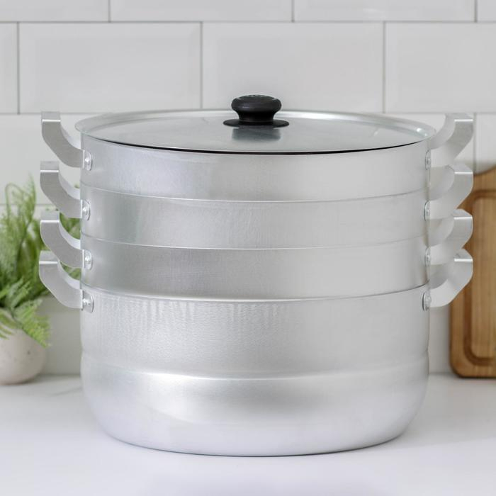 Мантоварка алюминиевая, 13 л, d=34,5 см, с 3 сетками, металлическая крышка Мантоварка алюминиевая, 13 л, d=34,5 см, с 3 сетками, металлическая крышка