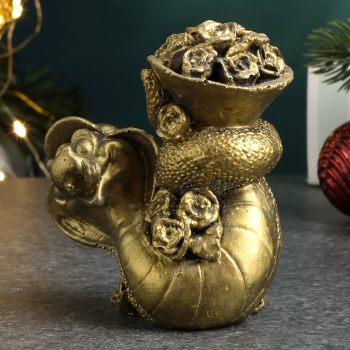 Новый год. Символ 2025. Фигура Новый год. Символ 2025. Фигура "Змея с цветами" старое золото, 7х7х5см