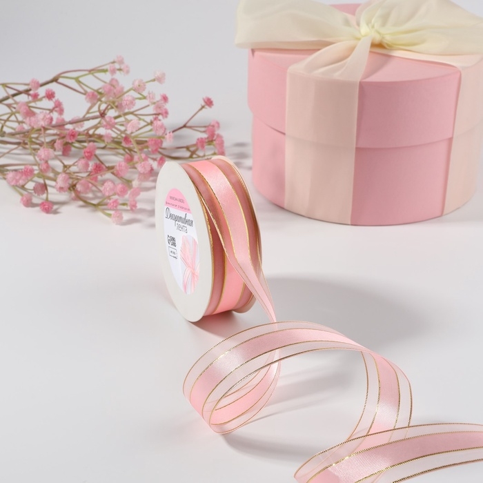 Лента декоративная, капроновая/атласная, с люрексом, 25 мм, 18 ± 1 м, цвет розовый Лента декоративная, капроновая/атласная, с люрексом, 25 мм, 18 ± 1 м, цвет розовый