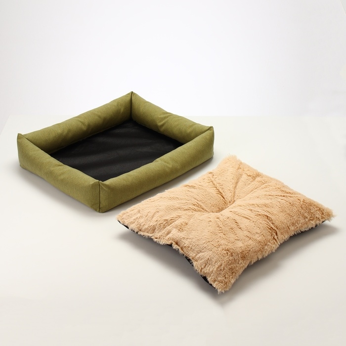 Лежанка для животных, 60*50*15 см, рогожка, синтепон, искусс. Мех, ЗЕЛЕНАЯ Лежанка для животных, 60*50*15 см, рогожка, синтепон, искусс. Мех, ЗЕЛЕНАЯ