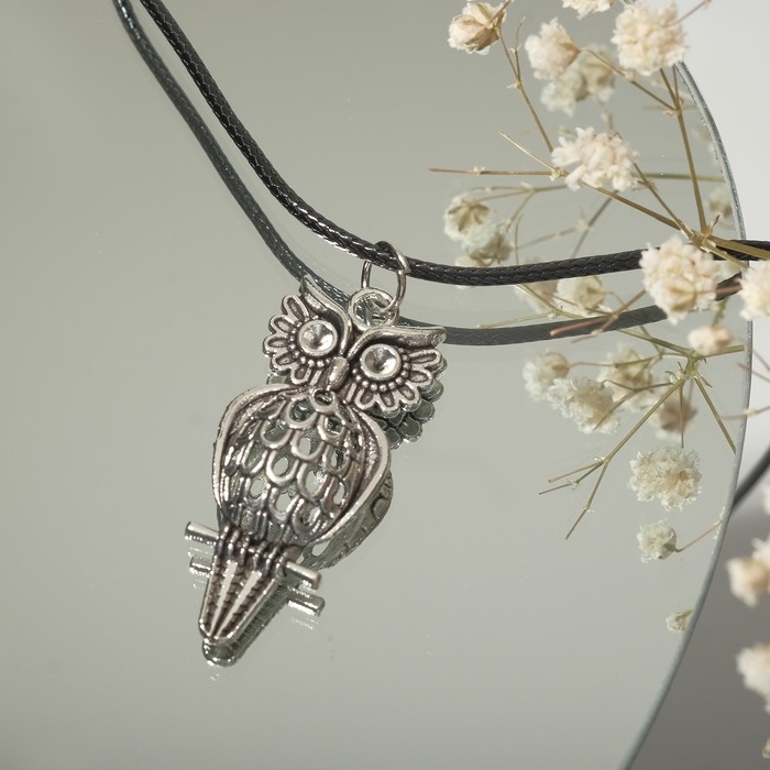 Кулон на шнурке «Сова», цвет чернёное серебро на чёрном шнурке, 42 см Кулон на шнурке «Сова», цвет чернёное серебро на чёрном шнурке, 42 см