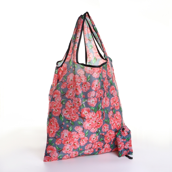 Сумка хозяйственная без застёжки, складная, цвет серый/розовый Сумка хозяйственная без застёжки, складная, цвет серый/розовый