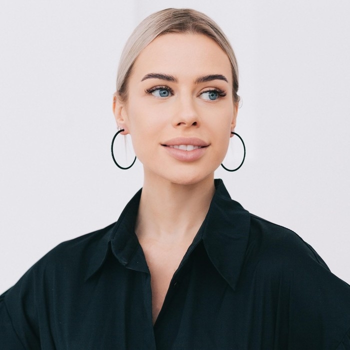 Серьги-кольца «Классика» новая d= 5 см, цвет чёрный в серебре