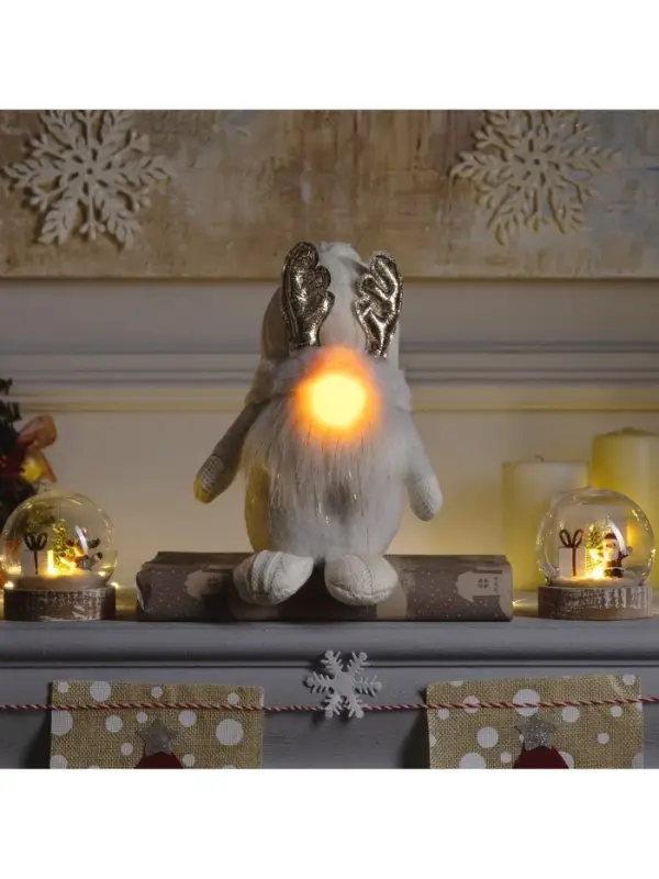 Светодиодная фигура &laquo;Гном белый&raquo; 20&times;24&times;10 см, текстиль, от батареек AG10&times;3, свечение тёплое белое