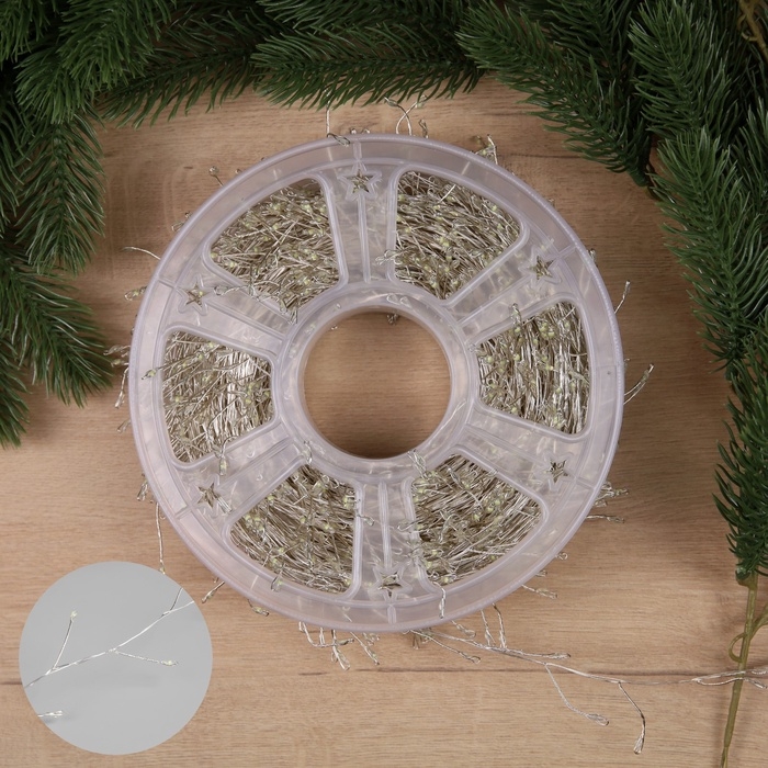 Гирлянда «Мишура» 50 м роса, IP44, серебристая нить, 1500 LED, 8 режимов, свечение белое, 36 В