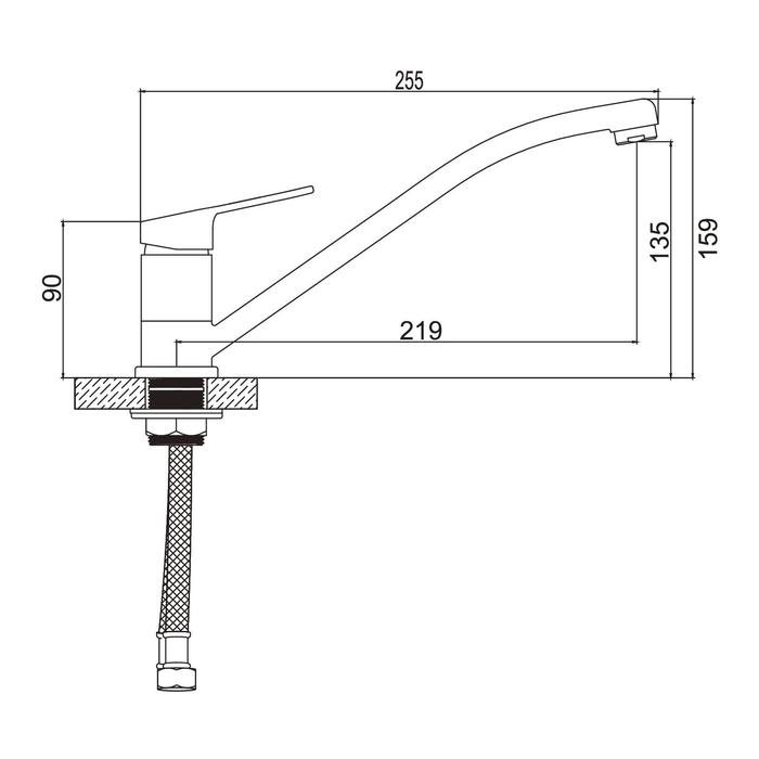 Смеситель для кухни Accoona A84150, однорычажный, с гайкой, хром Смеситель для кухни Accoona A84150, однорычажный, с гайкой, хром