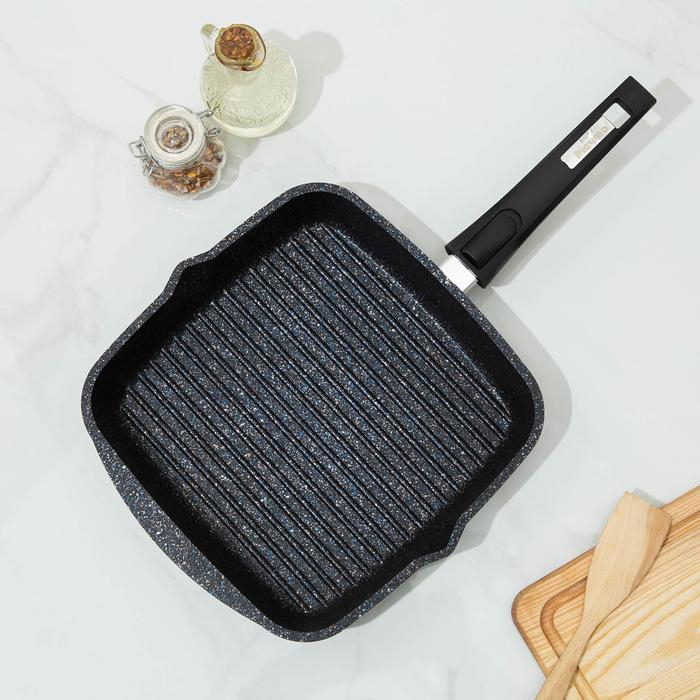 Сковорода-гриль «Гранит», 26×26, съёмная ручка, стеклянная крышка, антипригарное покрытие, цвет чёрный Сковорода-гриль «Гранит», 26×26, съёмная ручка, стеклянная крышка, антипригарное покрытие, цвет чёрный