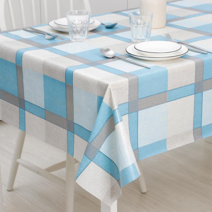 Клеёнка столовая на нетканой основе «Клетка голубая», ширина 130 см, рулон 25 м