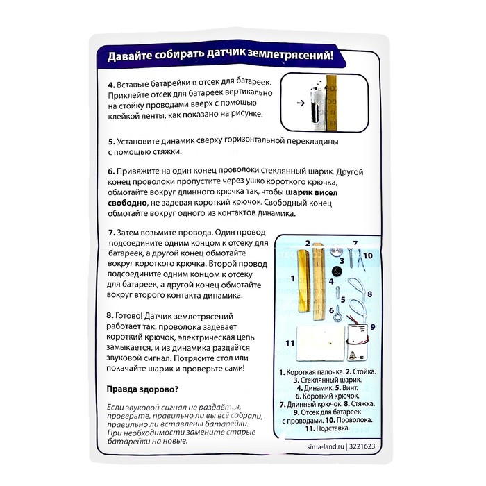 Набор для опытов «Датчик землетрясений» Набор для опытов «Датчик землетрясений»