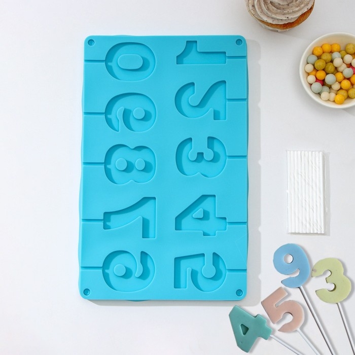 Форма для леденцов Доляна «Арифметика», силикон, 29×17 см, 10 ячеек (5×4 см), с палочками, цвет МИКС Форма для леденцов Доляна «Арифметика», силикон, 29×17 см, 10 ячеек (5×4 см), с палочками, цвет МИКС