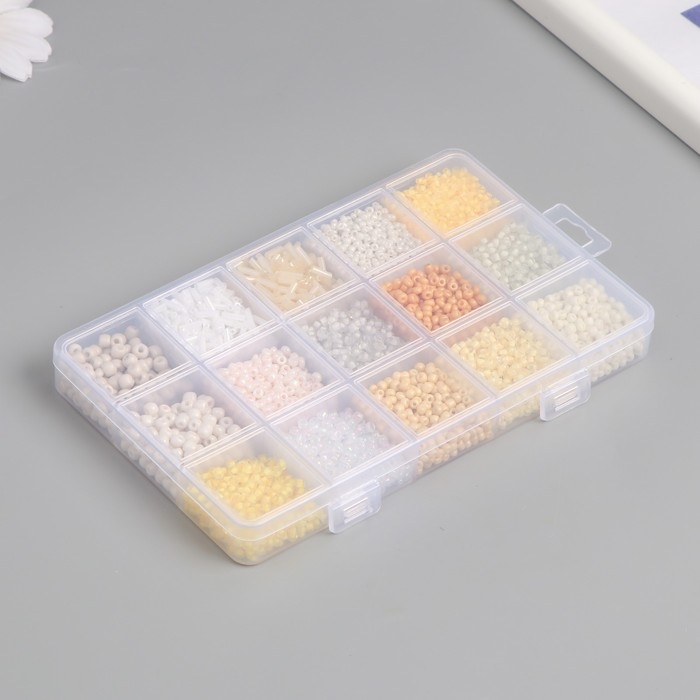 Бисер стекло 6/0, 8/0, 12/0 в шкатулке  Бисер стекло 6/0, 8/0, 12/0 в шкатулке "Телесный" стеклярус 15,5х9,5х1,6 см