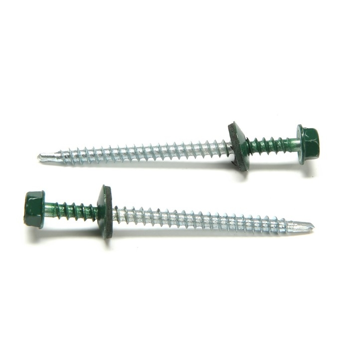 Саморезы кровельные 4,8х70 мм, RAL6005 цвет зеленый, 100 шт. Саморезы кровельные 4,8х70 мм, RAL6005 цвет зеленый, 100 шт.