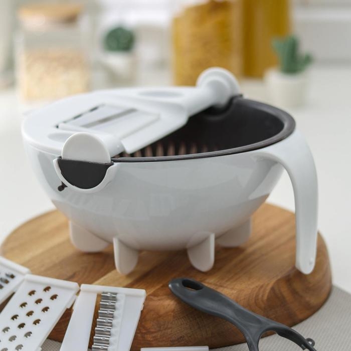 Многофункциональная овощерезка «Маджестик», со сливной корзиной, 22,3×13,5×22,5 см, цвет бело-серый Многофункциональная овощерезка «Маджестик», со сливной корзиной, 22,3×13,5×22,5 см, цвет бело-серый