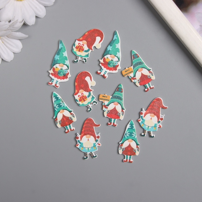 Декор для творчества дерево Декор для творчества дерево "Новогодние гномы" набор 10 шт 3,6х2,3 см