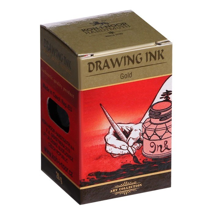 Тушь для письма и рисования художественная 20 мл, Koh-I-Noor, золотой Тушь для письма и рисования художественная 20 мл, Koh-I-Noor, золотой