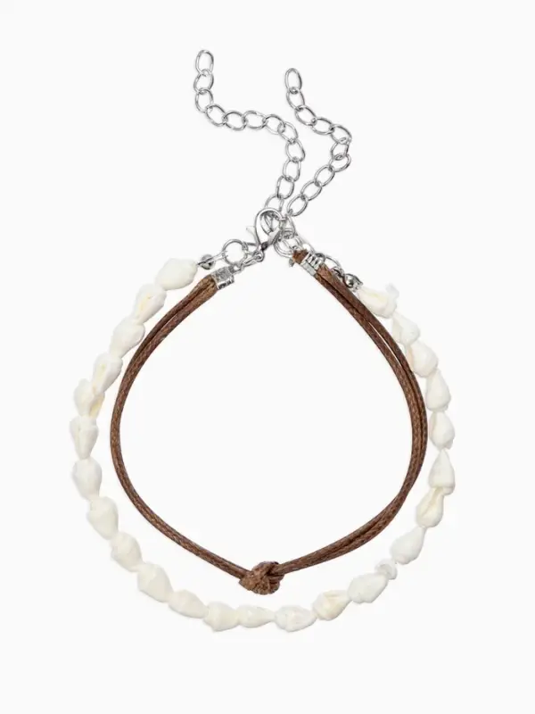 Браслеты на ногу &laquo;Ракушки&raquo;, набор 2 шт. L=28 см, белые, коричневый в серебре