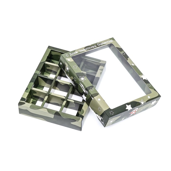 Коробка для 12 конфет , Коробка для 12 конфет , "Камуфляж" 19 х 15 х 3,6 см. Кондитерская упаковка