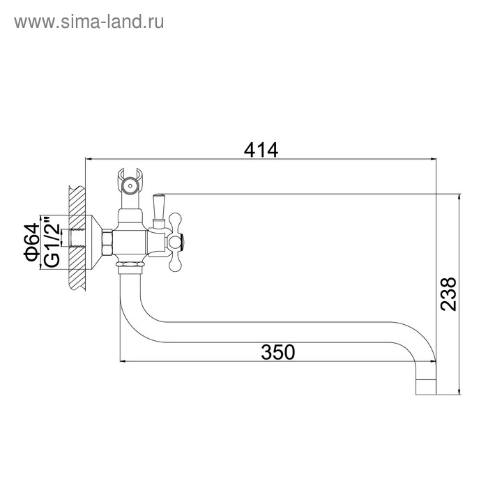 Cмеситель для ванны Accoona A7171, двухвентильный, латунь, хром