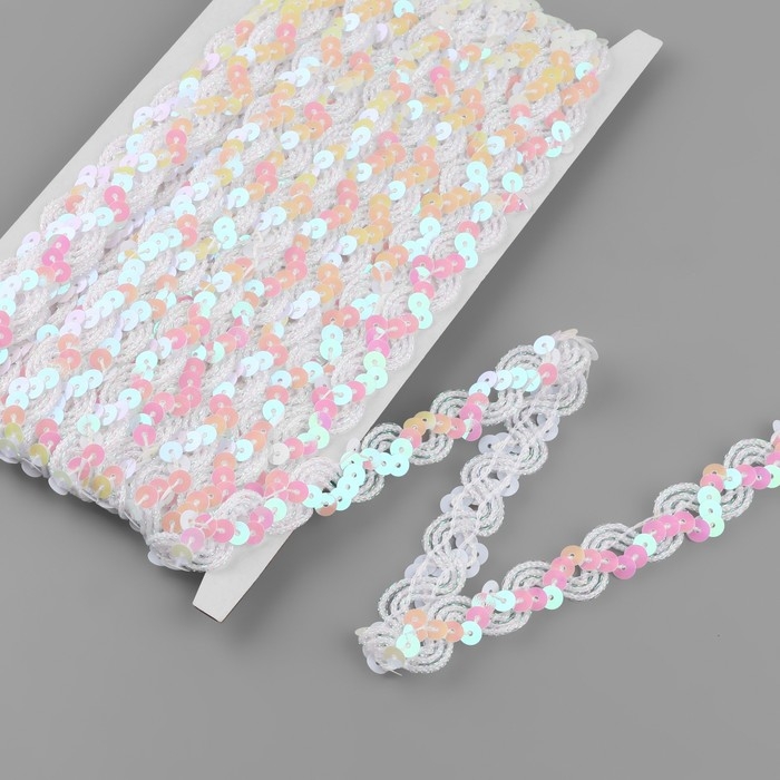 Тесьма декоративная с пайетками, 15 мм, 9,1 ± 0,5 м, цвет белый/перламутровый Тесьма декоративная с пайетками, 15 мм, 9,1 ± 0,5 м, цвет белый/перламутровый