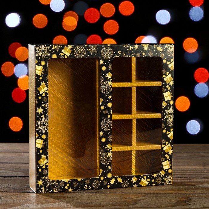 Новый год. Коробка под 8 конфет + шоколад, с окном,  Новый год. Коробка под 8 конфет + шоколад, с окном, "Олени",17,7 х 17,85 х 3,85 см