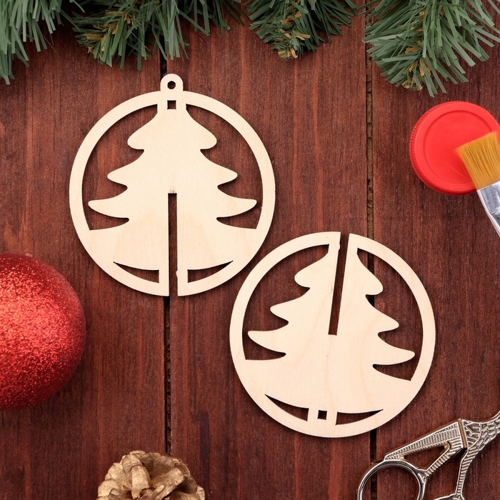 Деревянная игрушка на ёлку "Ёлочка", шар, диаметр 8 см