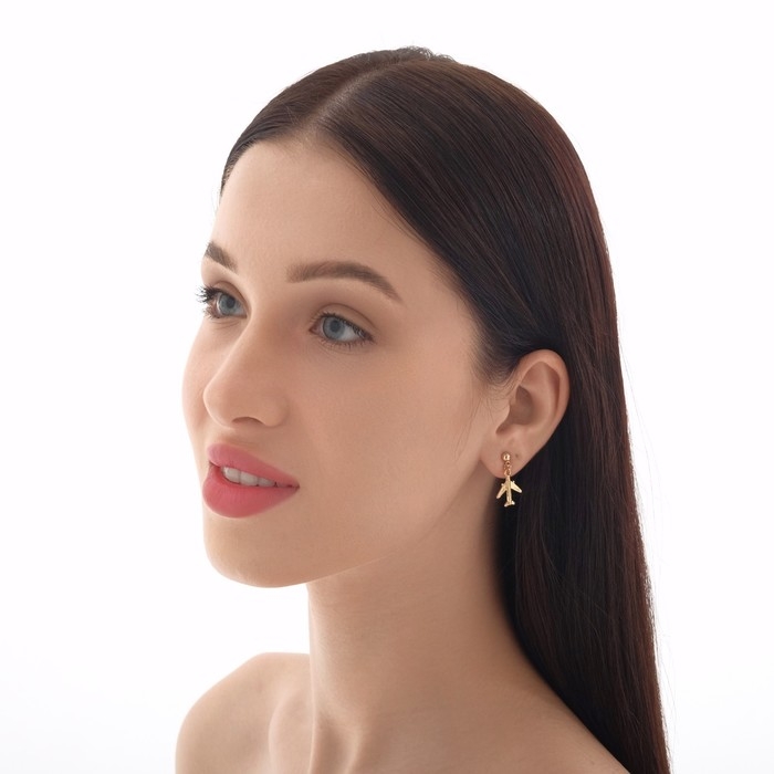 Серьги эмаль &laquo;Ночь&raquo; самолёт, цвет сине-зелёный в золоте