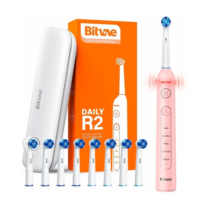 Электрическая зубная щетка Bitvae R2 Rotary E- Toothbrush, вибрационная, от АКБ, розовая Электрическая зубная щетка Bitvae R2 Rotary E- Toothbrush, вибрационная, от АКБ, розовая
