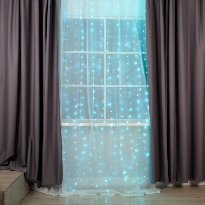 Гирлянда «Занавес» 2.8 × 3 м роса на крючках, с пультом, IP20, серебристая нить, 300 LED, свечение аквамарин, 8 режимов, USB Гирлянда «Занавес» 2.8 × 3 м роса на крючках, с пультом, IP20, серебристая нить, 300 LED, свечение аквамарин, 8 режимов, USB