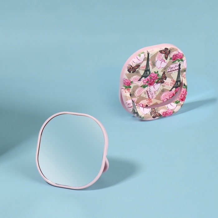 Зеркало карманное «Узор», с подставкой, 8 × 8 см, цвет розовый Зеркало карманное «Узор», с подставкой, 8 × 8 см, цвет розовый