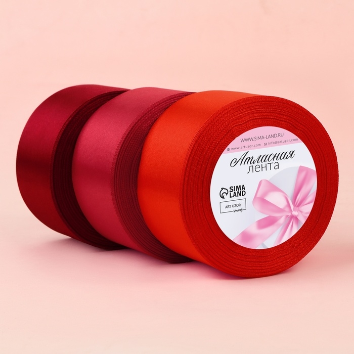 Набор атласных лент, 3 шт, размер 1 ленты: 50 мм × 23 ± 1 м, цвет красный спектр Набор атласных лент, 3 шт, размер 1 ленты: 50 мм × 23 ± 1 м, цвет красный спектр