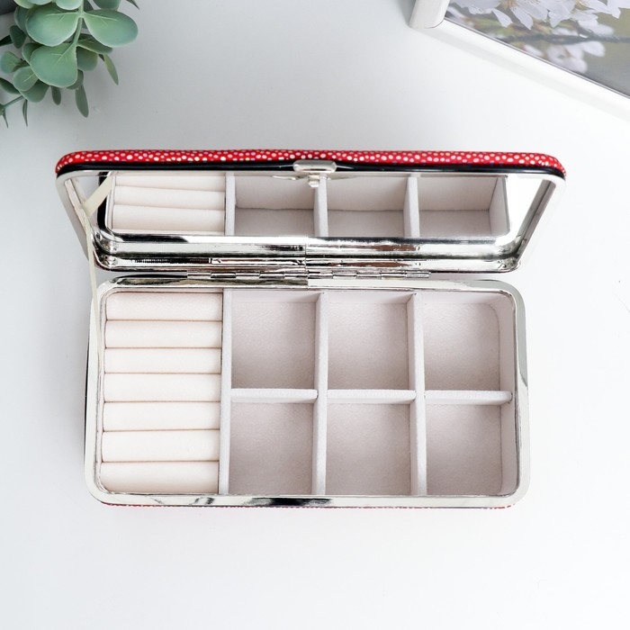 Шкатулка кожзам для украшений  Шкатулка кожзам для украшений "Маленькие пятнышки. Красная голография" 6х9,8х18,5 см