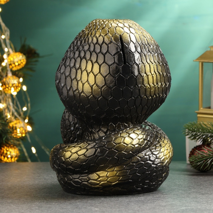 Копилка Копилка "Змея с подковой" черная-золото, 21см