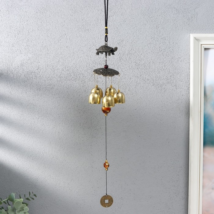 Музыка ветра металл Музыка ветра металл "Черепаха на монетках" 5 колокольчиков 41х6 см