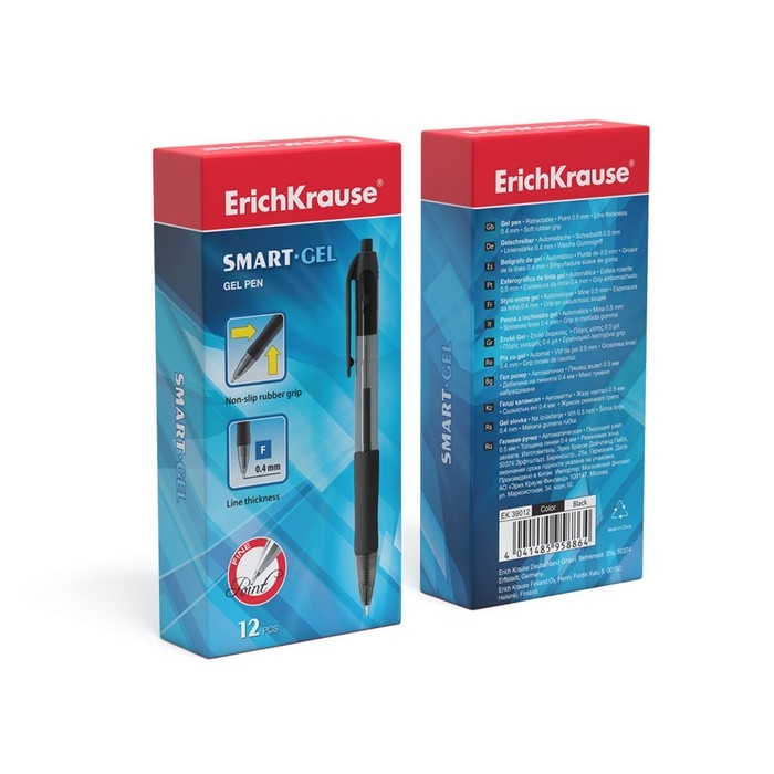 Ручка гелевая автоматическая, ErichKrause, Smart-Gel, узел 0.5 мм, резиновый держатель, точное и быстрое письмо без усилий, стержень чёрный