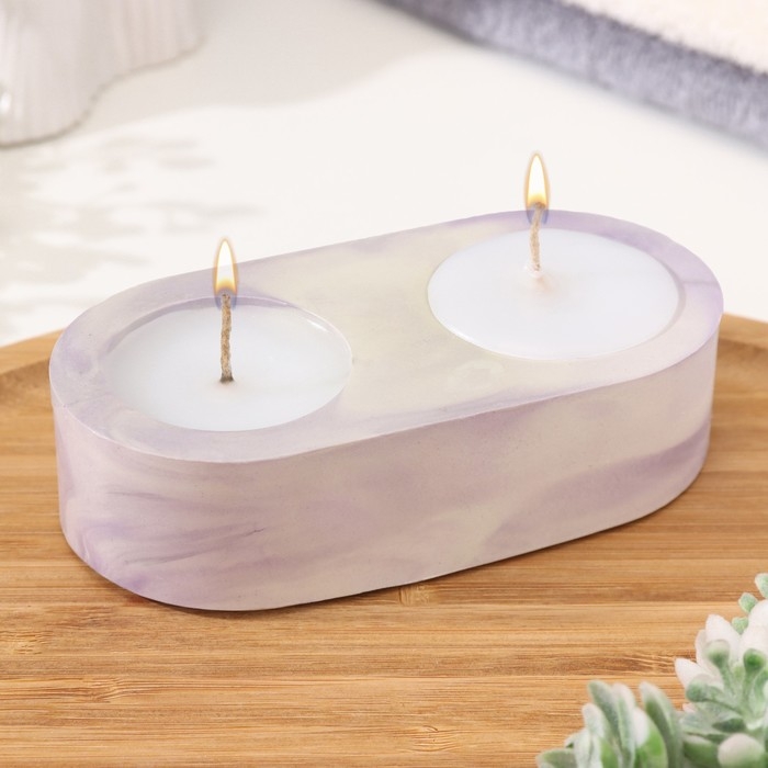 Свечи  Свечи "Мрамор" в овальном подсвечнике из гипса,12х6х3см, мрамор с фиолетовыми полосками