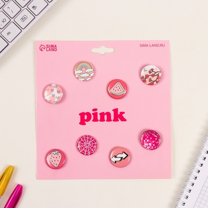 Значки закатные набор 8 шт d=25 мм Значки закатные набор 8 шт d=25 мм "Розовые" 16,5х17 см