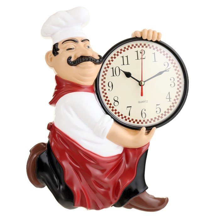 Часы настенные, для кухни,  Часы настенные, для кухни, "Повар усач", бесшумные, циферблат d-13 см, 30 х 24 см