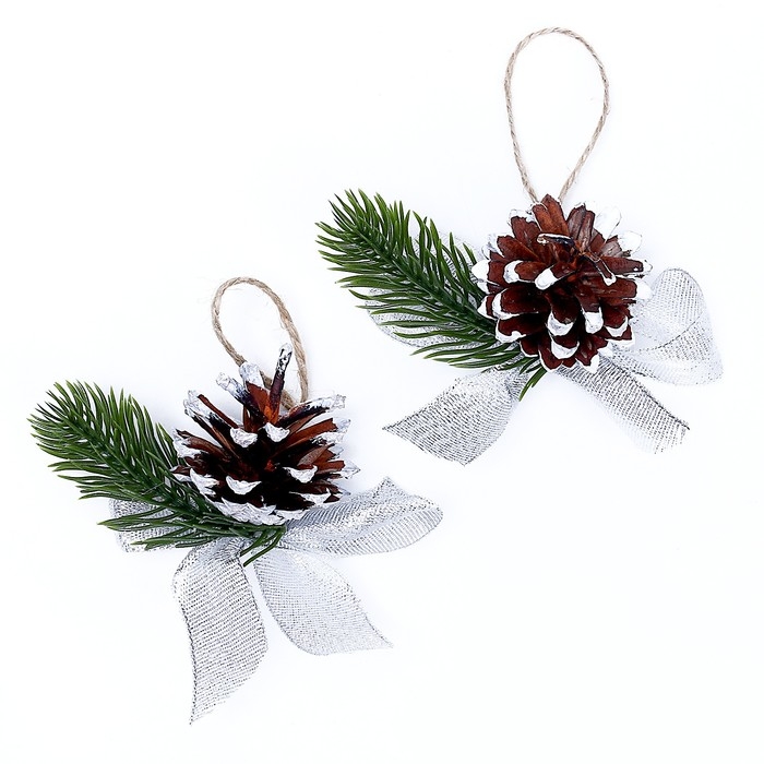 Новогодняя подвеска «Шишка и веточка» набор 2 шт. Новогодняя подвеска «Шишка и веточка» набор 2 шт.