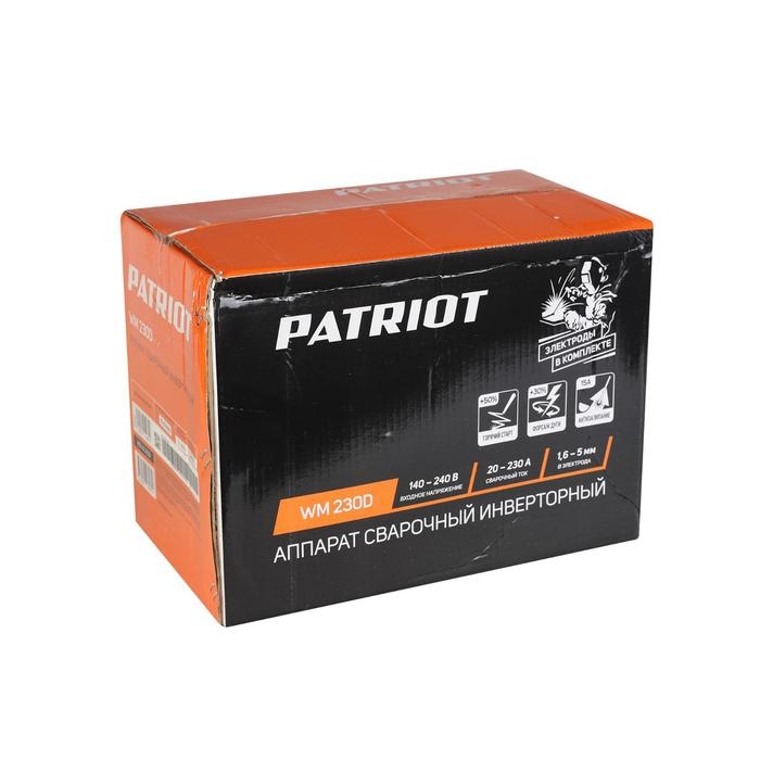 Аппарат сварочный инверторный Patriot WM230D, 220 В, 10.7 кВт, 20-230 А, электроды 1.6-5 мм Аппарат сварочный инверторный Patriot WM230D, 220 В, 10.7 кВт, 20-230 А, электроды 1.6-5 мм