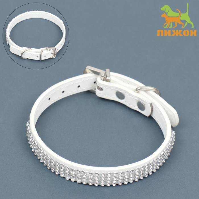 Ошейник со стразами в 4 ряда и стразы на пряжке, 38 х 1,5 см, ОШ 26-33, белый Ошейник со стразами в 4 ряда и стразы на пряжке, 38 х 1,5 см, ОШ 26-33, белый