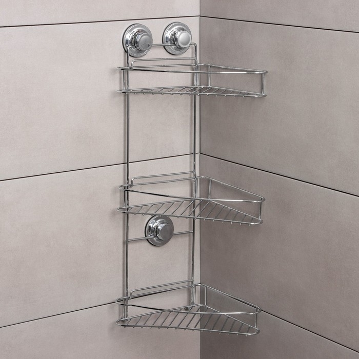 Полка угловая 3-х ярусная Accoona, A11473-3, 20×30×57 см, на вакуумных присосках, цвет хром Полка угловая 3-х ярусная Accoona, A11473-3, 20×30×57 см, на вакуумных присосках, цвет хром