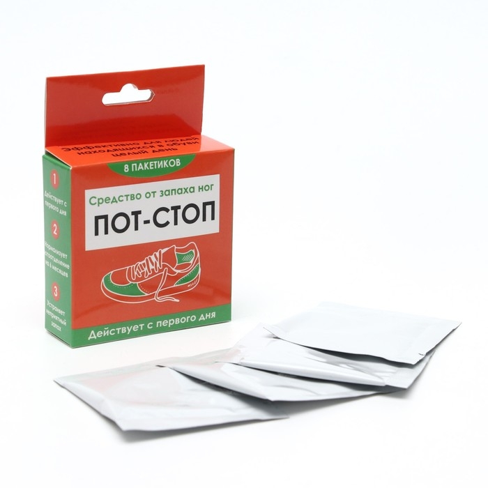 Средство от запаха ног «Пот - Стоп», 8 пакетиков по 1,5 г Средство от запаха ног «Пот - Стоп», 8 пакетиков по 1,5 г