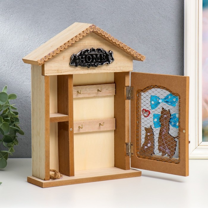 Ключница дерево 4 крючка и полочка Ключница дерево 4 крючка и полочка "Барашки" 26х21х6 см